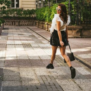 White shirt and black skirt outfit
