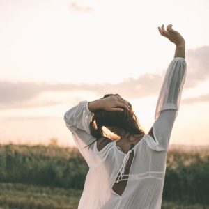 White blouse on sunset - back