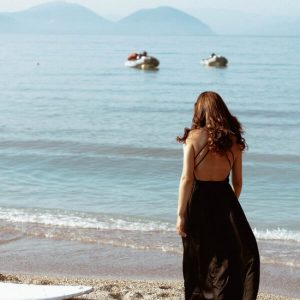 Black skirt and black swimsuit - back