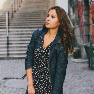 Second hand dress with denim jacket