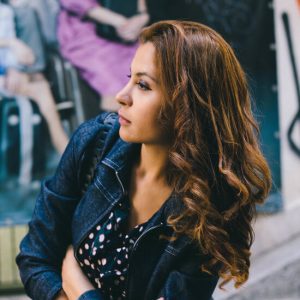 Second hand dress with denim jacket