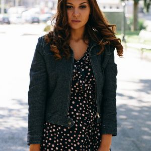 Second hand dress with denim jacket