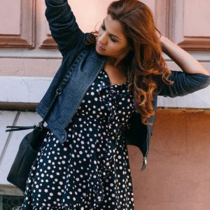 Second hand dress with denim jacket